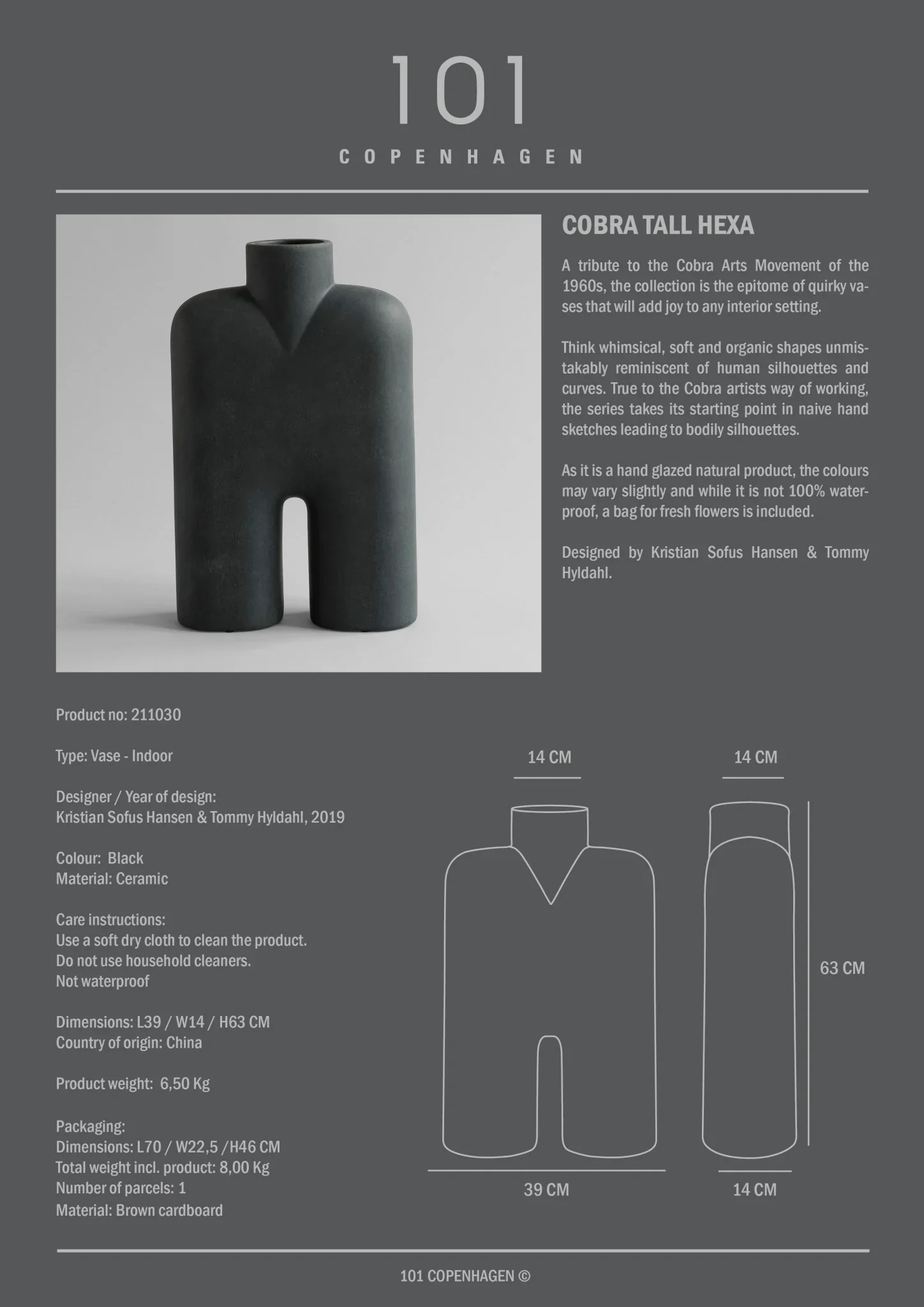 Cobra Vase Tall Hexa Black - Image 9
