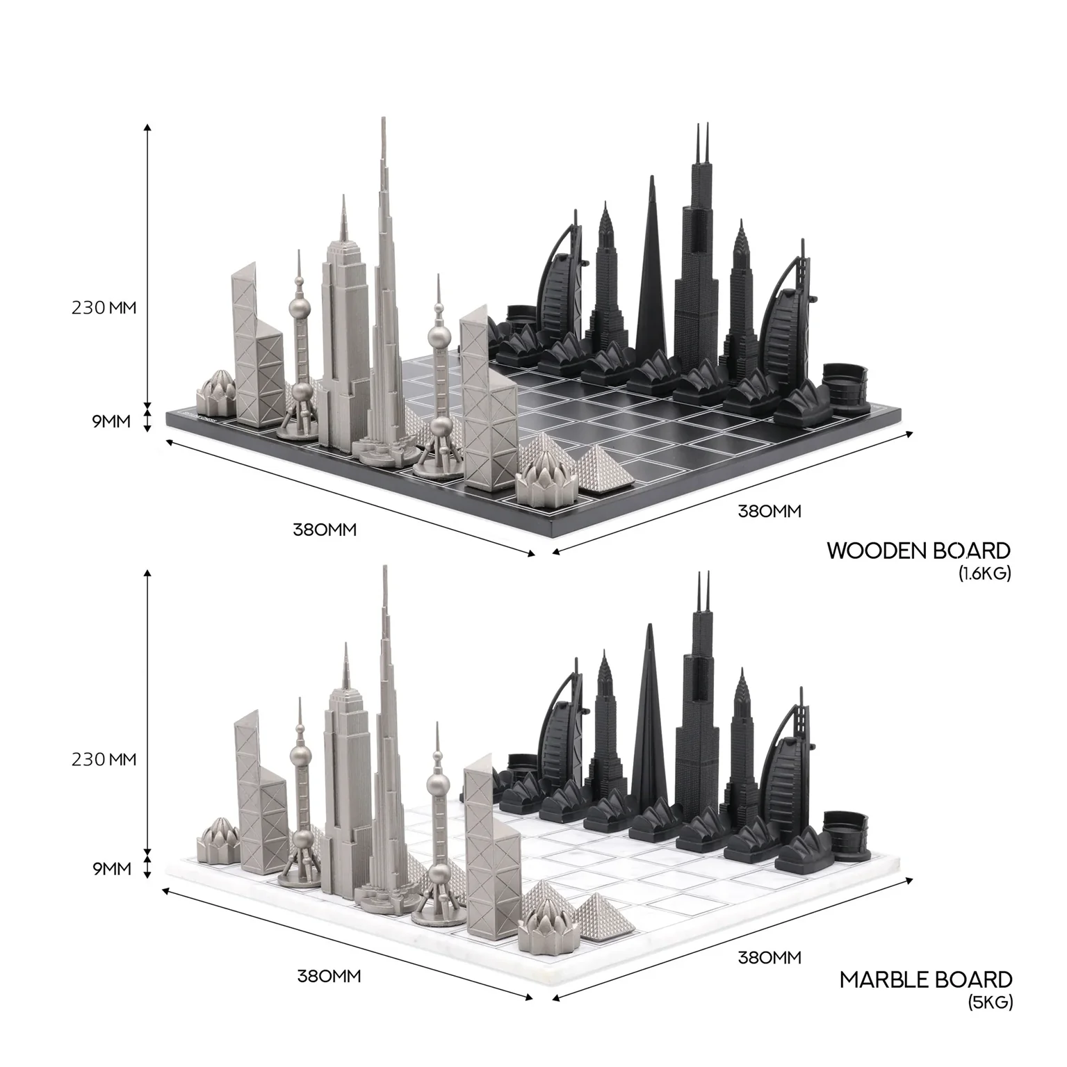 Skyline Chess Steel World Icons Wood Board - Image 5